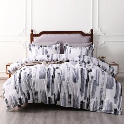 3 Pieces Duvet Cover Set, 100% Brushed Microfiber Ink Pattern Comforter Cover Set with Ties - NTBAY