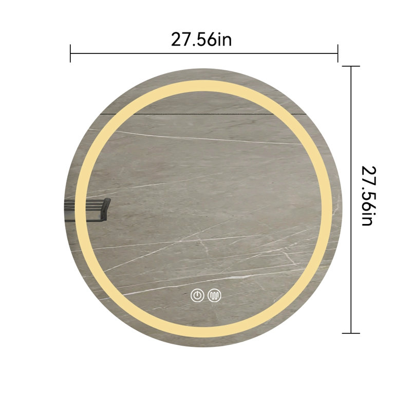 27-Inch H Led Single Bathroom Vanity Mirror Polished Crystal Bathroom Round Vanity Mirror For Smart Lighting On Bathroom Walls