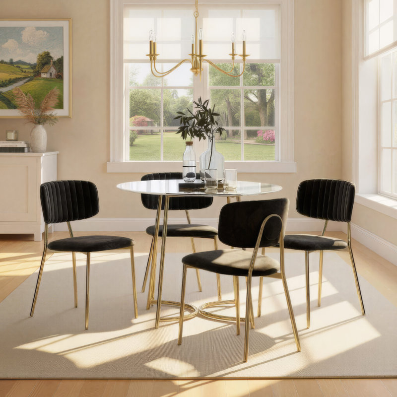  Addington Velvet Upholstered Side Chairs, Black Velvet, Gold