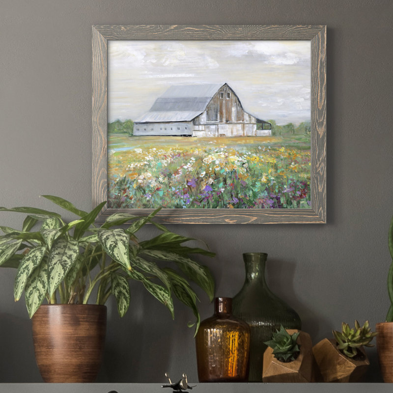 Country Fields - Cadre photo, reproduction d'art sur toile, H 20 po x l 17 po x P 1,5 po, Toile avec cadre gris