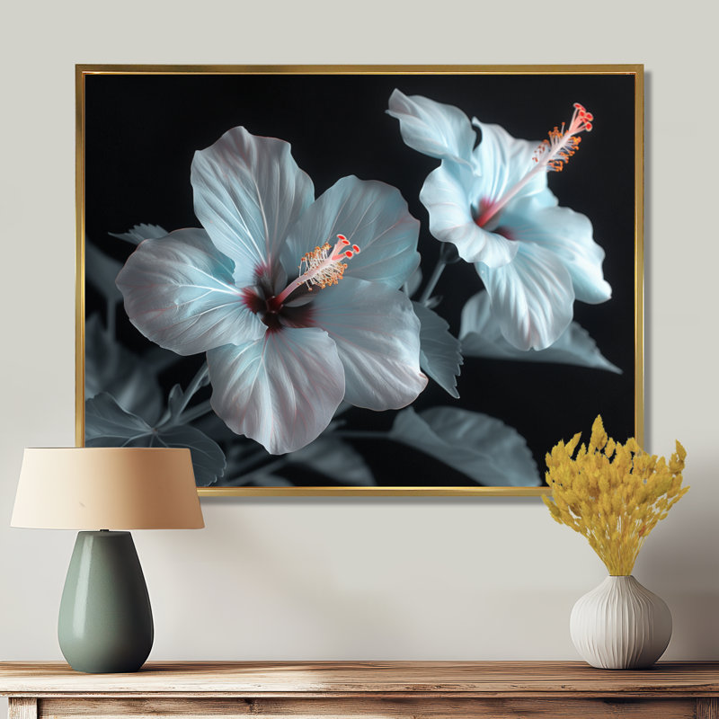 Hibiscus blanc et rose transparent - art mural hibiscus, White Picture Framed, H 12 po x l 20 po