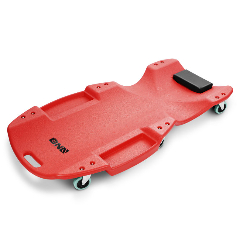 48" Heavy-Duty Low-Profile Roller Automotive Creeper With Padded Headrest (Red), Red