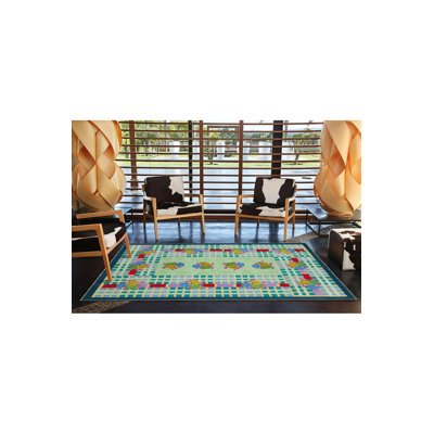 Tapis vert lavable tissé à motif géométrique Green Botanical