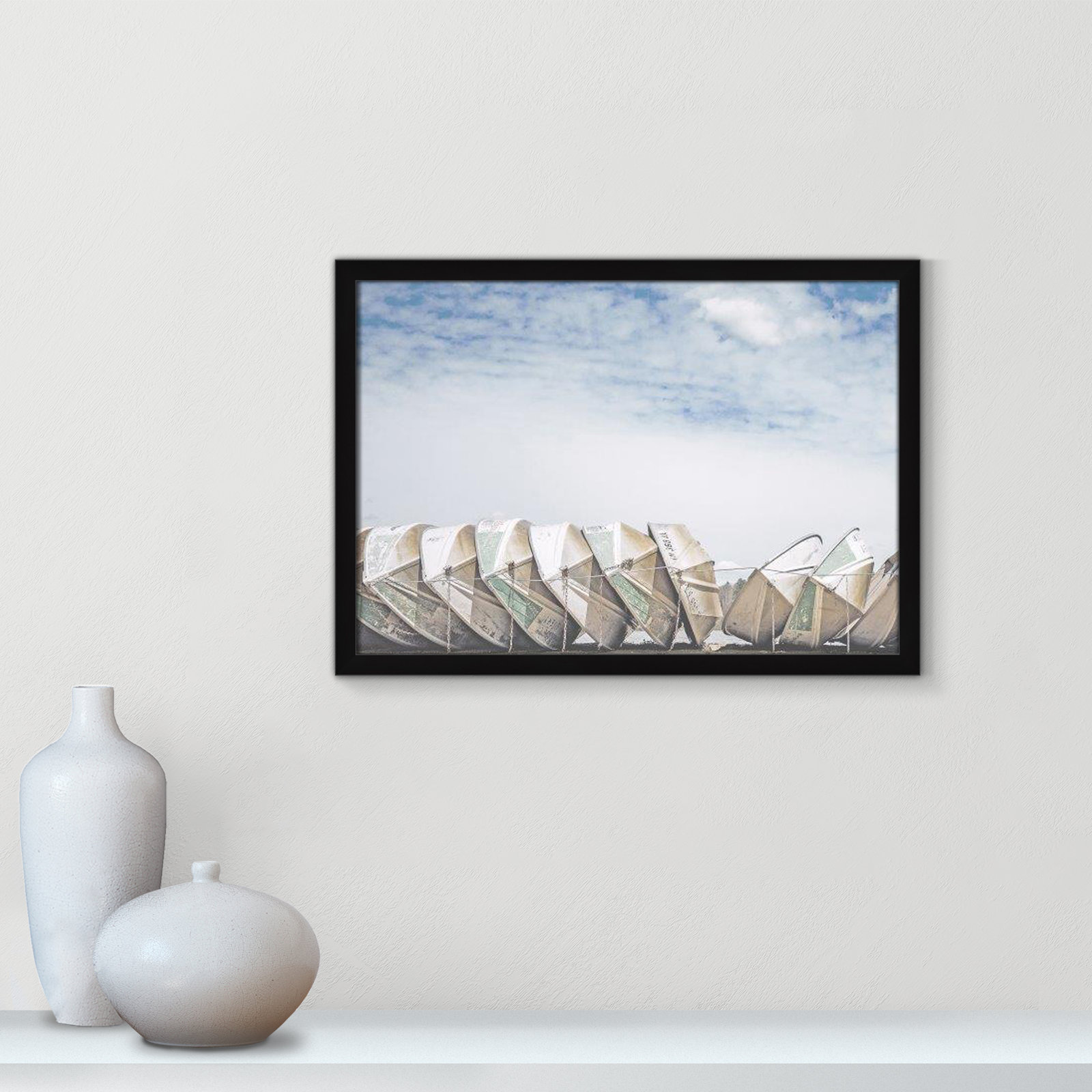 Hennecy "Wooden Boats" Print by Leah Straatsma, 17" H x 23" W x 1.25" D, Satin Black