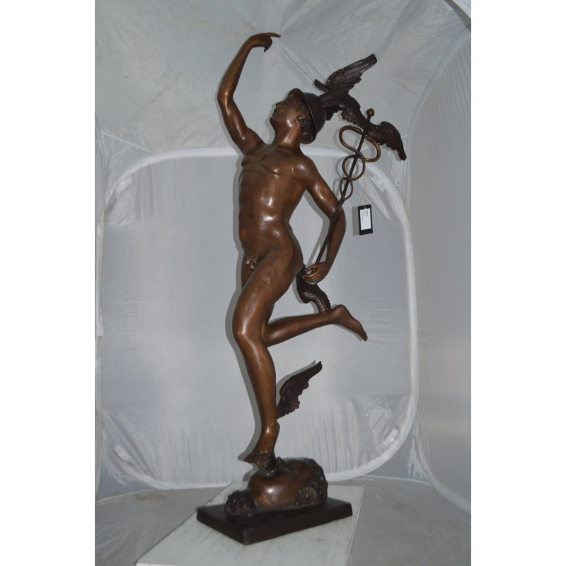 Statue en bronze mercurisé du 19ème siècle - Taille: L 23 po x l 13 po x H 64 po.