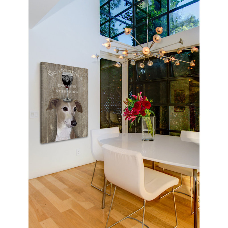 « dog aou vine grayhound », impression sur toile, H 26 po x l 18 po x P 1,5 po, Toile avec cadre noir, Pas de tapis