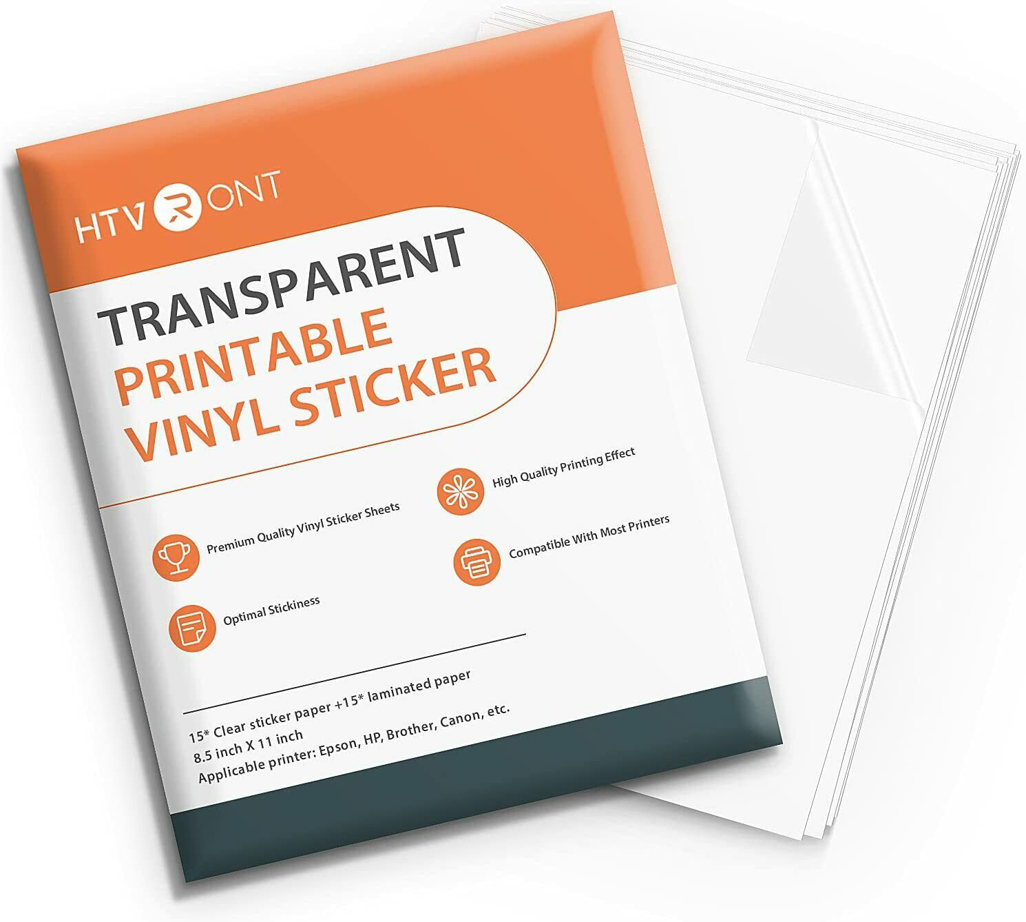 HTVRONT 20pcs 8.5 inch x 11 inch Translucent Printable Vinyl Sticker Paper for Inkjet Printer, Size: 11 in, Clear