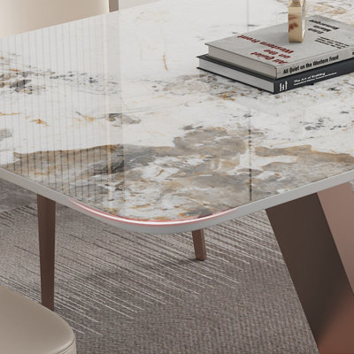 Luxury Rectangular Rock Slab Dining Table Sets