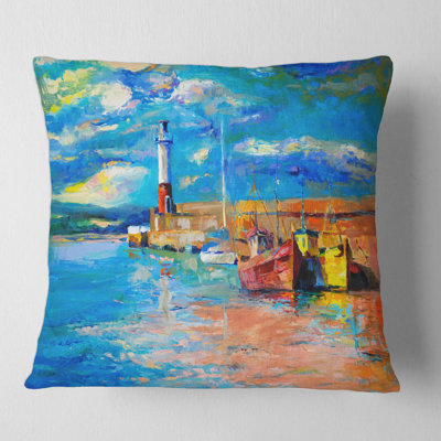 Lighthouse in Evening Glow by the Shore Square Pillow Cover and Insert