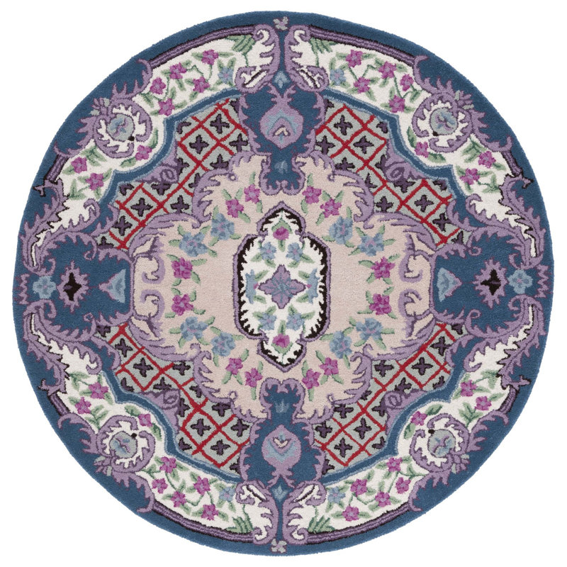 Tapis rose / ivoire en laine touffeté à la main à motif floral Luxembourg, Rond 5 pi