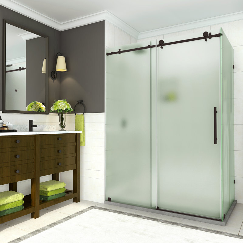 Coraline 44" - 48" W x 33.875" D x 76" H Frameless Sliding Shower Enclosure, Frosted