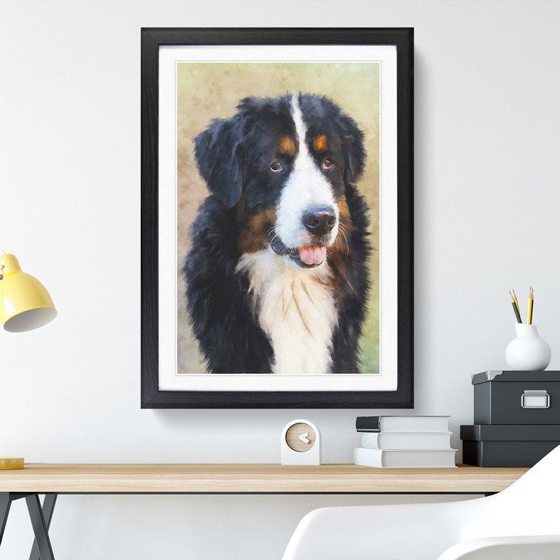 Bermese Mountain Dog - Picture Frame Painting, 65cm H x 48cm W x 2cm D, Black Framed