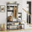 Parent-Child Industrial Hall Tree: Coat Rack Shoe Bench with Storage Cubbies, Hooks & Top Shelf-112623937