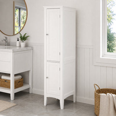 Jamarcus Classic Freestanding Wooden Storage Linen Cabinet Tall Bathroom Cabinet - 2 Doors