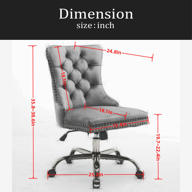 Furniture Office Chair,Modern Chenille Upholstered Tufted Button Home Office Chair With Chrome Metal Base,Adjustable Desk Chair Swivel Office Chair
