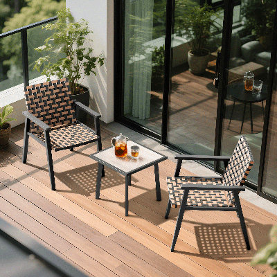 PE Rattan Patio Furniture Set with 2 Chairs & Wood Table - 3-Piece Outdoor Bistro and Conversation Set for Porch, Backyard or Poolside by Bring Home Furniture