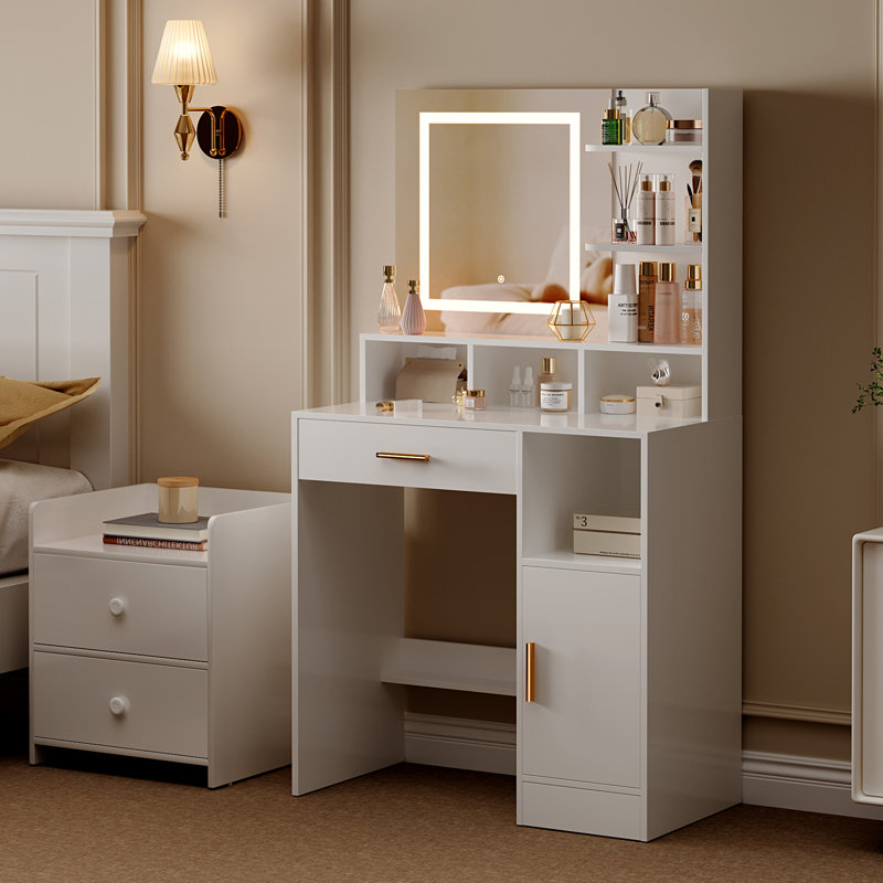 Dressing Table with Mirror, White