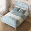 Cadre de lit double traditionnel en bois traditionnel, lit en bois de style campagnard avec tête et pied de lit arqués, cadre de lit à panneau Cottage avec poteaux à broche et support à lattes, aucun sommier nécessaire, bleu clair-600404092