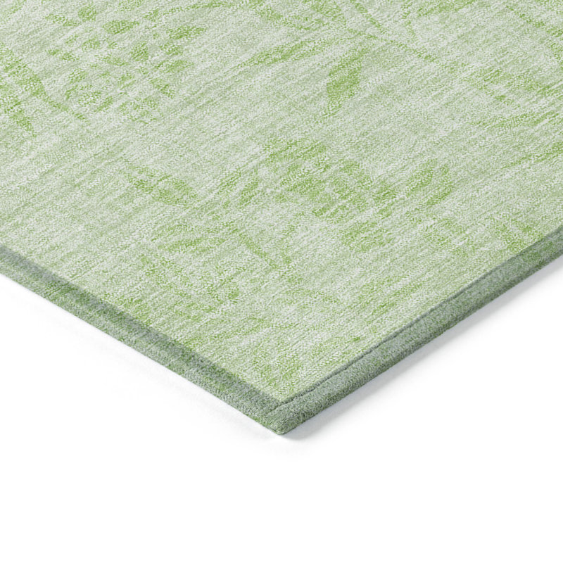 5' X 8' Mint Green Artichoke Green And Ivory Floral Washable Indoor Outdoor Area Rug