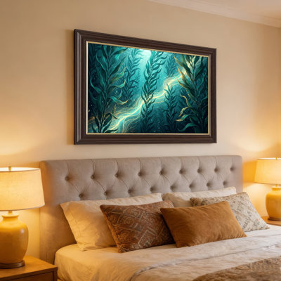 Art mural antique sur toile encadré doré pour le salon, la chambre à coucher, le bureau ou le vestibule - Décoration murale décorative avec forêt sous-marine
