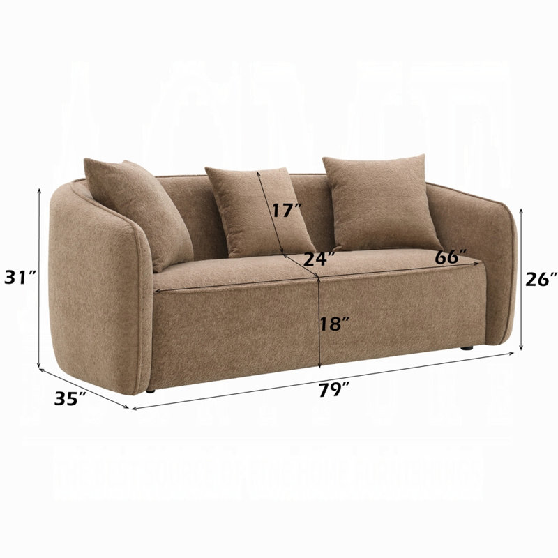 Canapé Keina, 3 coussins décoratifs, chenille douce moderne, 79 pouces, Brun