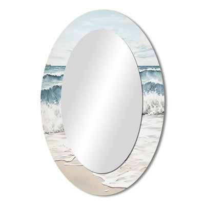 Beach Minimalism Landscape III - Large Oval Wall Mirror On Metal