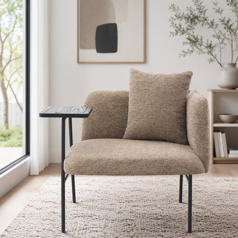 Lounge Relaxing Chair with Small Table and Back Pillow, Beige