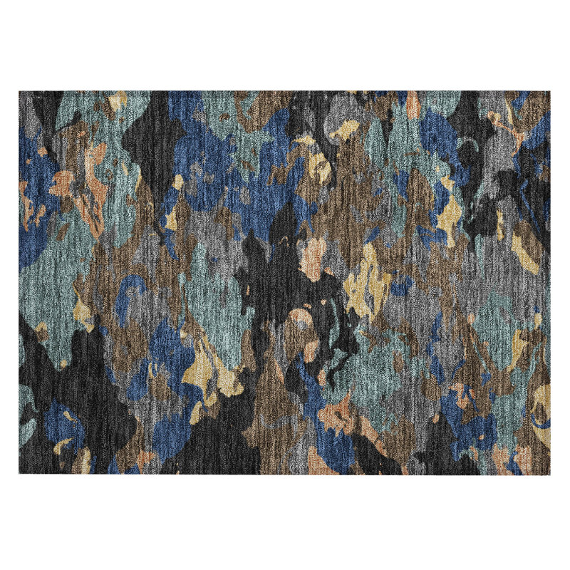 Machine Washable Indoor/Outdoor Chantille ACN2497 Abstract Rug, 1'8" x 2'6", Black