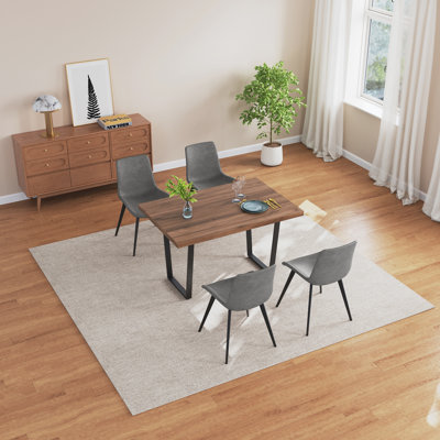 Modern 5-piece Dining Set, Faux Leather Chairs & Metal Legs