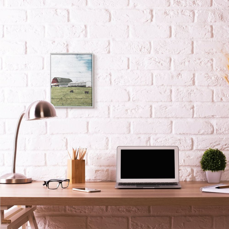 «Farm Landscape», peinture, H 14 po x l 11 po x P 1,5 po, Estampe numérique Farmhouse
