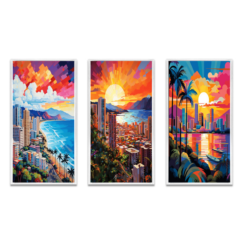 «City Maui Popart II», 3 pièces, Cadre blanc, H 20 po x l 36 po
