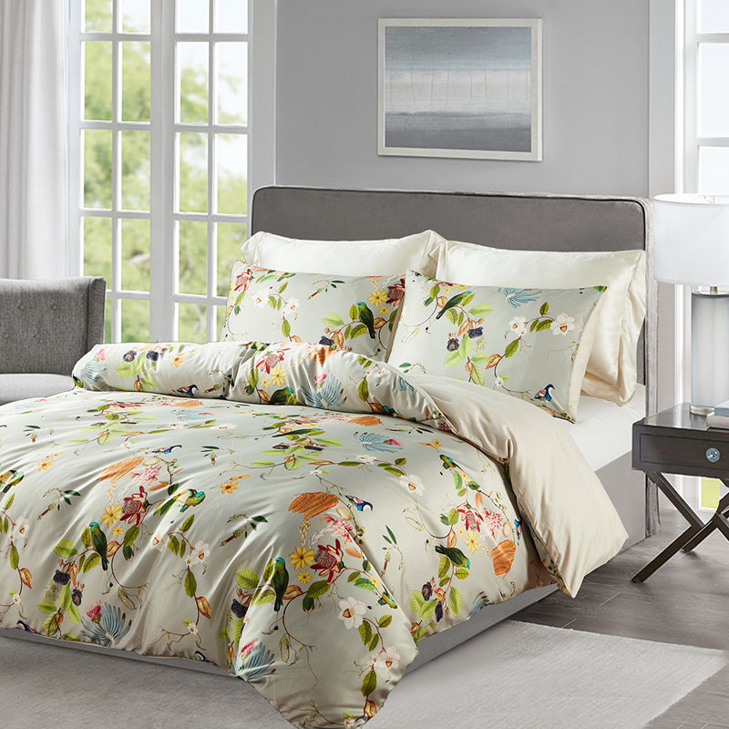 Microfiber Comforter Set, Twin XL Comforter + 2 Standard Shams, Green/Gray Floral