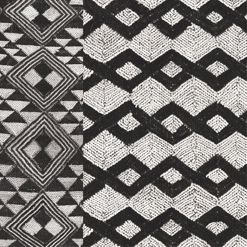 Kuba Cloth Mat I Crop BW by Sue Schlabach - Wrapped Canvas Painting, 91cm H x 91cm W x 3.8cm D