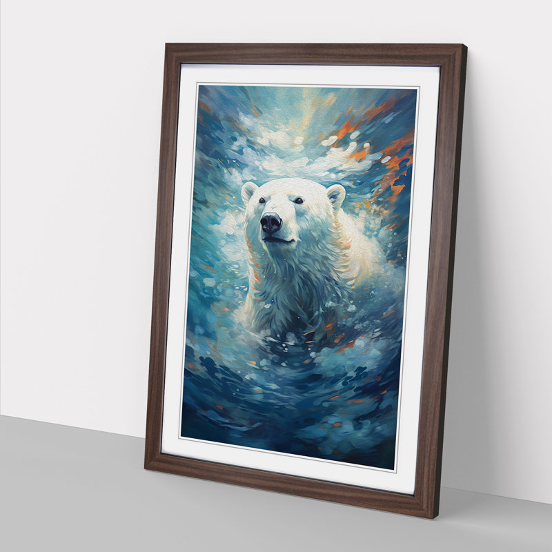 Polar Bear Romanticism - Single Picture Frame Print on Wood, Walnut Framed, 46cm H x 34cm W x 2cm D