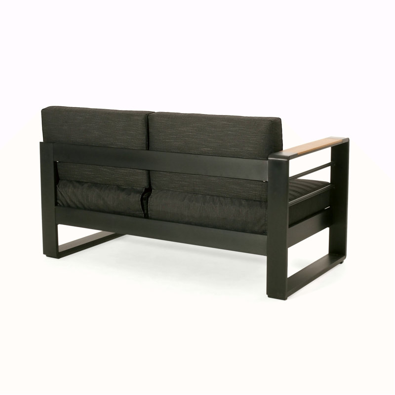 Causeuse à accoudoir gauche en forme de V Giovanna avec structure en aluminium, coussins hydrofuges et accents en bois composite plastique