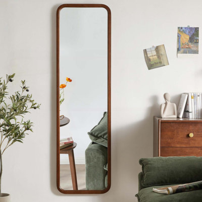 Miroir pleine longueur, miroir de plancher en bois de hêtre massif, miroir autoportant avec support, grand miroir de corps pour le vestiaire de la chambre à coucher
