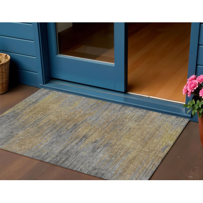 Tapis d'extérieur lavable abstrait 3 pi x 5 pi doré et taupe brun