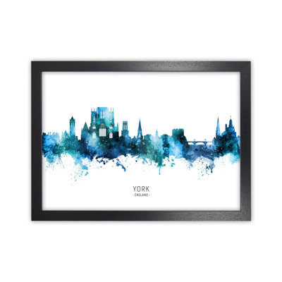 York England Skyline Blue City Name by Michael Tompsett - 1 Piece Wall Art