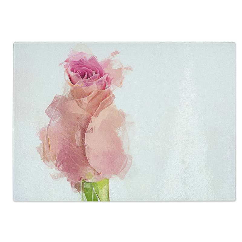 Tempered Glass Rose Beginning to Bloom Chopping Board, 28.5 cm W x 20 cm L