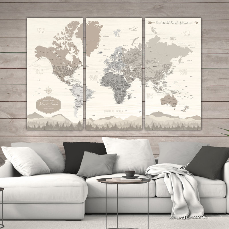 Carte du monde personnalisée avec 3 punaises, H 48 po x l 76 po, Oui