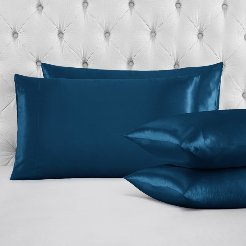 Luxurious Blue Satin Silk Standard Pillowcase Set