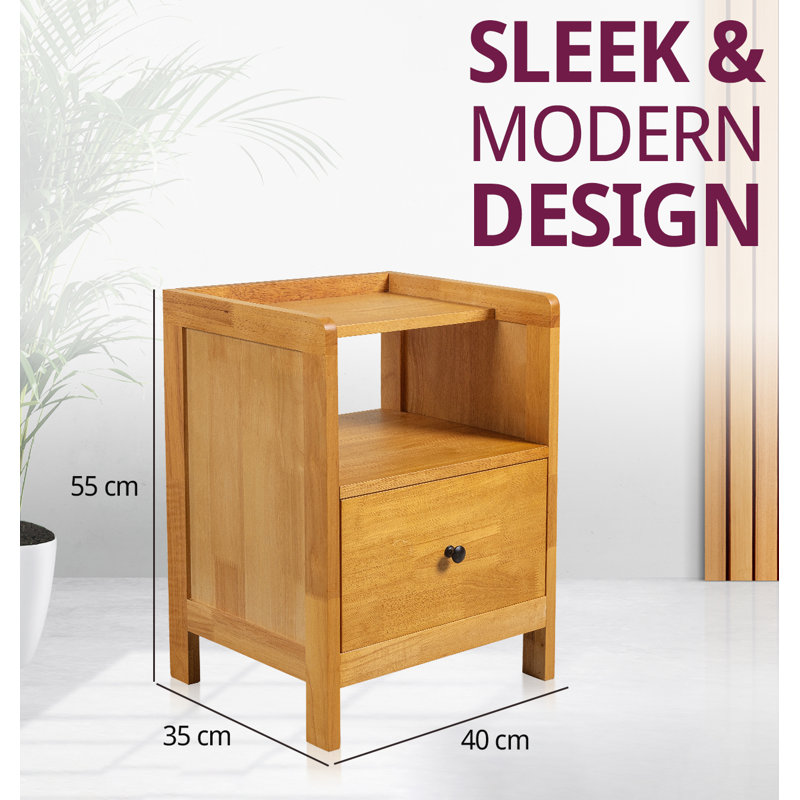 40cm W Rubberwood Bedside Table