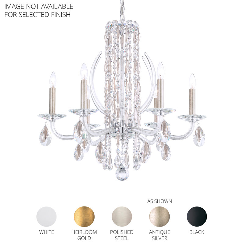 Siena 6 Light 24.5in x 23.5in Chandelier with Crystal Tusks in Polished Stainless Steel with Clear Radiance Crystals, Czech