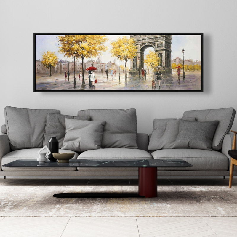 Arc de Triomphe to Paris - Yellow Modern Framed Canvas Art