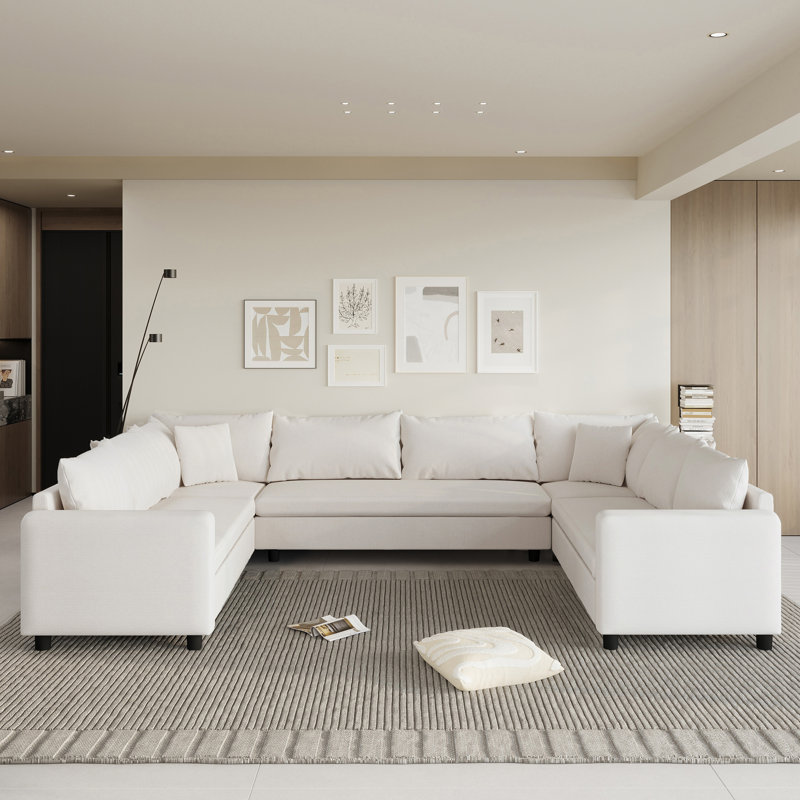 Ensemble de canapé modulaire en U chenille, canapé surdimensionné à 8 places, Chenille beige