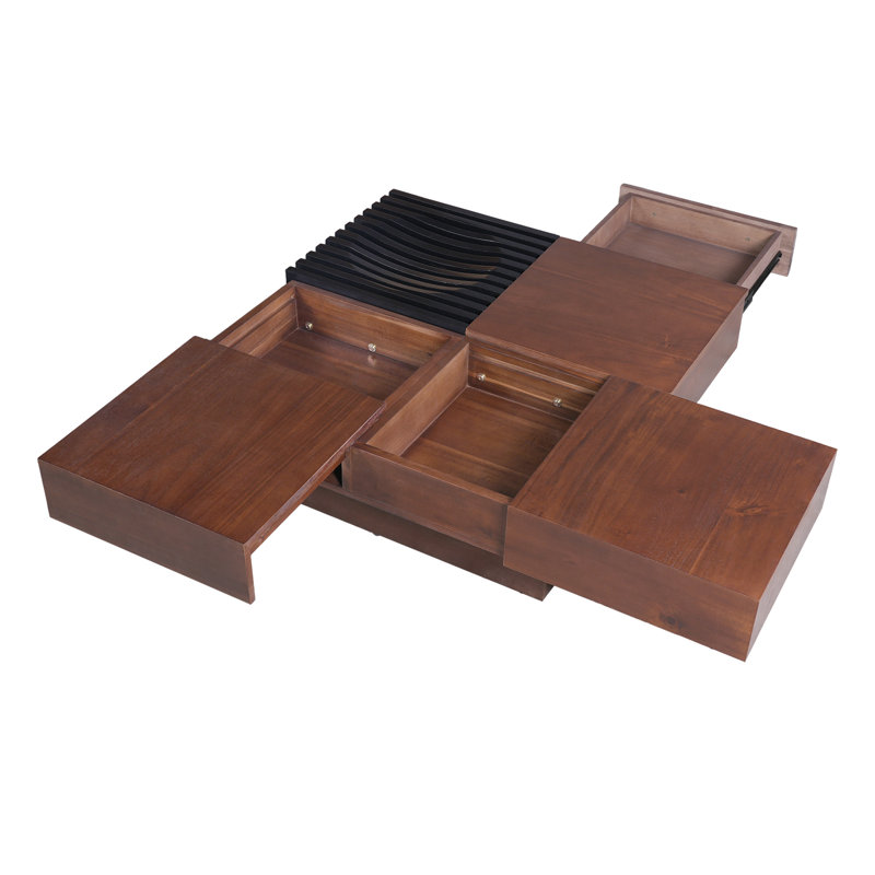 TABLE DE CAFÉ DE RANGEMENT EN BOIS D'ACACIA RÉTRO - INSPIRÉE, DE COULEUR BRUN ET NOIRE