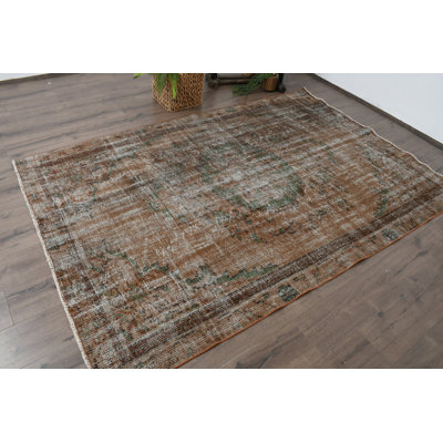Tapis patchwork rustique en laine brun 6,3 x 9,7 pi