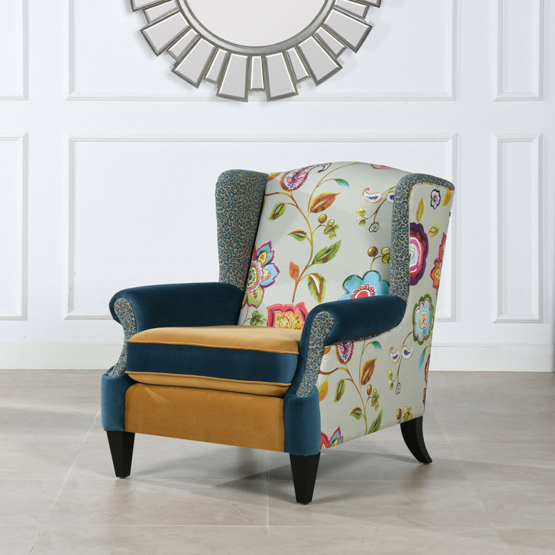 Camborne Upholstered Wingback Chair, Gold Velvet