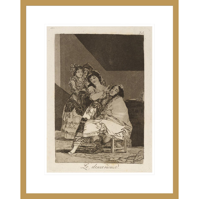 Le descana. (She Fleeces him.) Par Francisco de Goya - Estampe numérique encadrée, H 21,75 po x l 17,29 po