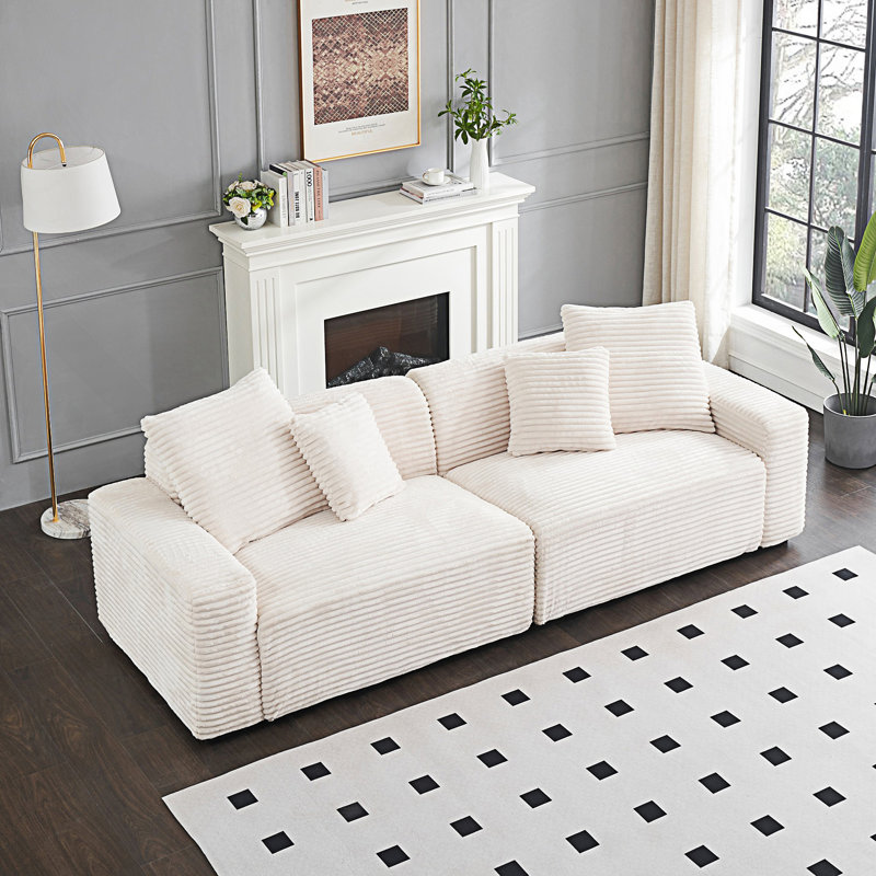 Grand canapé 4 places avec 4 coussins décoratifs, canapé de salon, Beige